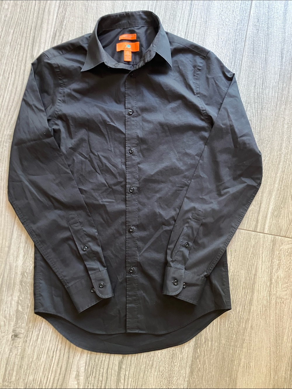 Egara Black Dress Shirt, Extreme Slim Fit Stretch, Size 14.5 32/33